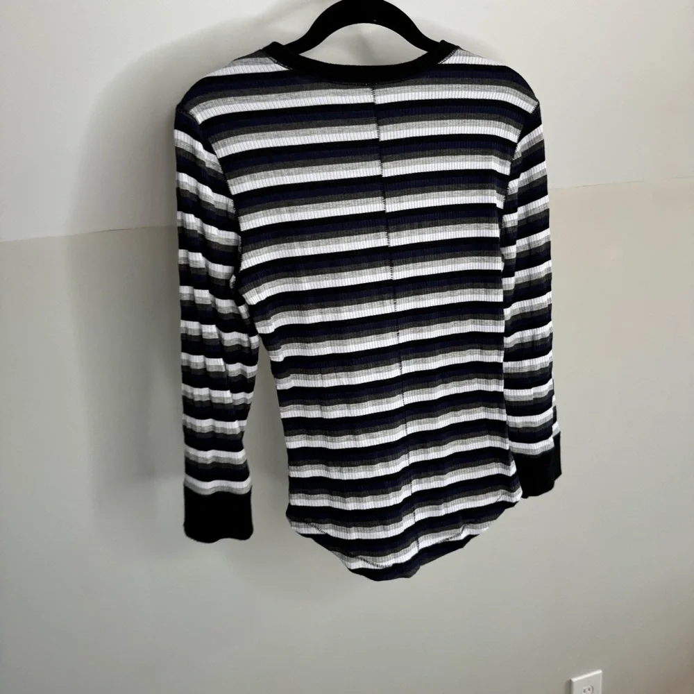 Free People Good On You Knit Blue and White Striped Long Sleeve Tee Top Women M - Picture 8 of 10